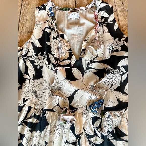 Johnny Was Jade Juliette Silk Tiered A-Line Dress Floral Black Beige M - Picture 8 of 10